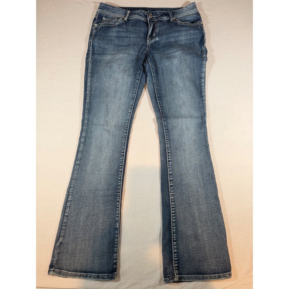 Apt. 9 Women Blue Flare Leg Rhinestone Pocket Stretch Jeans Size 12